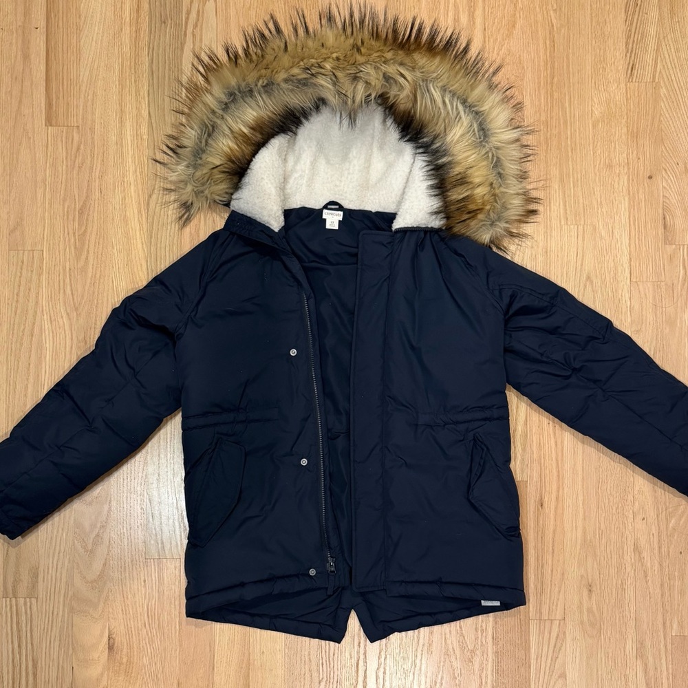 Crewcuts Boys XL Navy Parka Jacket with Faux Fur Hood